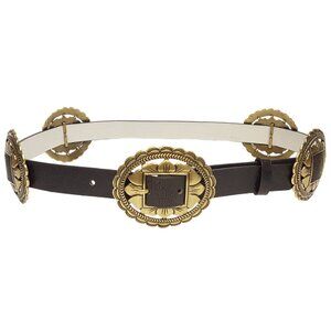 Western Floral Gold Concho Leather Belt